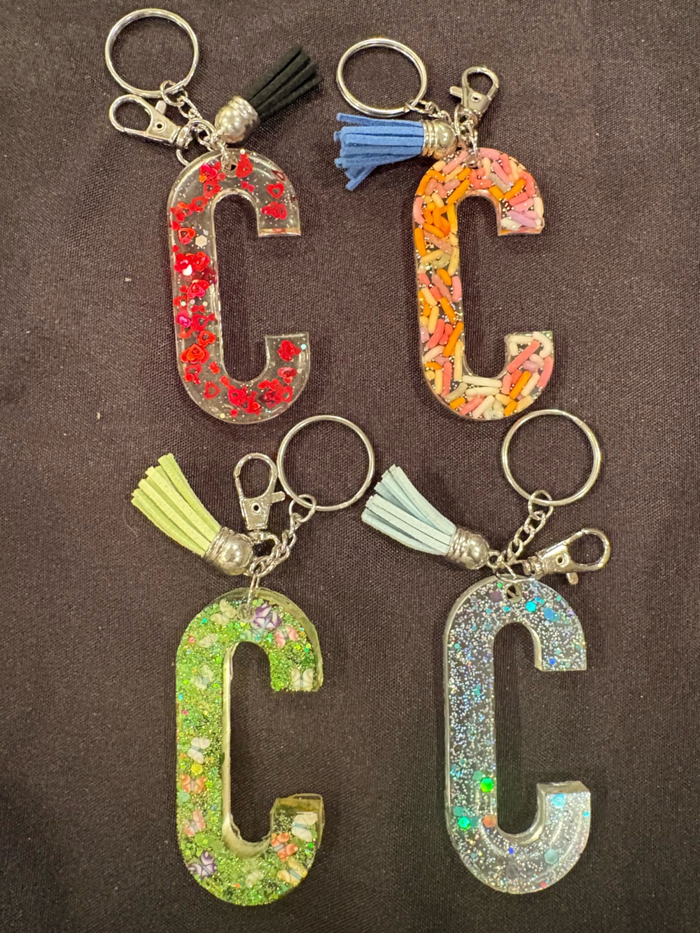 Resin Initial 'C' Keychains - Assorted Colors
